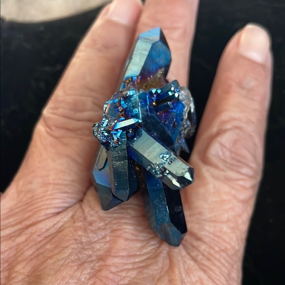 Vintage Aura blue crystal adjustable ring - Picture 1 of 6
